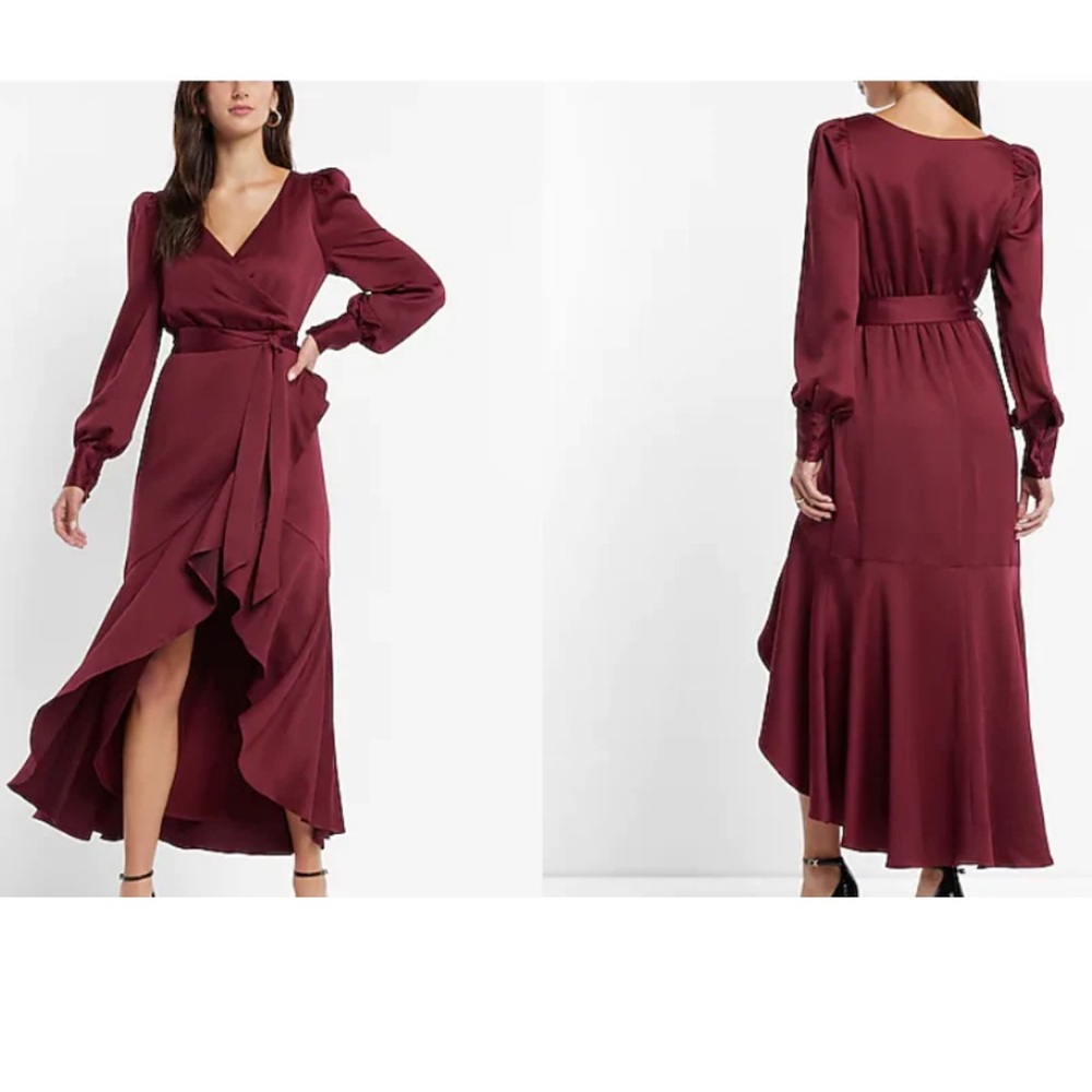 NWT Express Textured Faux Wrap Ruffle Hi-Lo Maxi
Dress-Ruby Size L